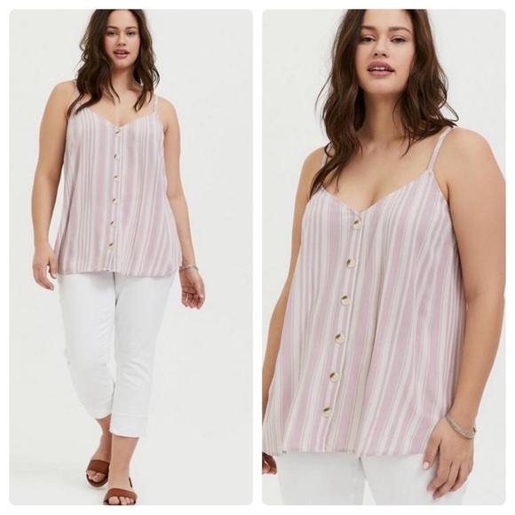 Torrid Lavender Stripe Rayon Crepe Button Cami Tank Top Plus Size 3 3X 22 24 - Picture 1 of 13